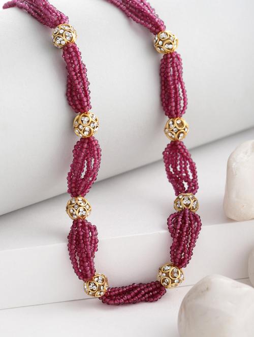 pearls, natural stones, faux pink sapphire, american diamond pink, white, gold layered necklace - 18226959 - Very Small Image - 1