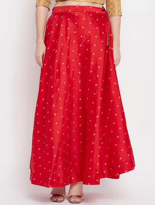 red self design flared maxi skirt - 18227323 - Very Small Image - 1