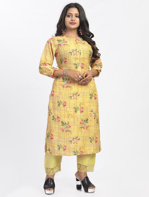 yellow printed kurta pant set - 18227492 - Very Small Image - 1