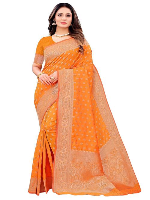 orange silk blend kanjivaram saree with blouse - 18227746 - Very Small Image - 1