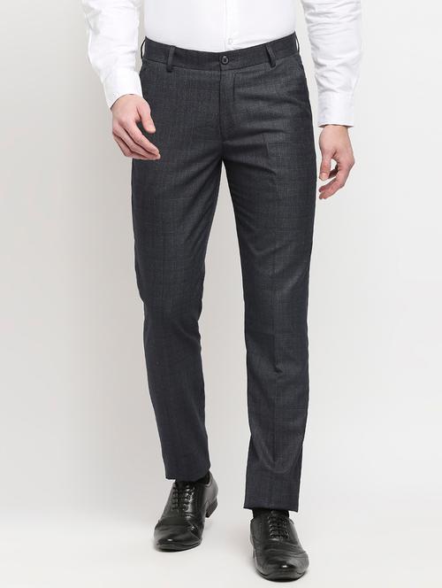 navy-blue checkered formal trouser - 18227845 - Very Small Image - 1