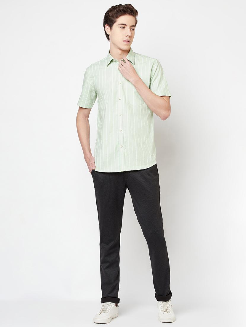 black cotton blend flat front casual trousers - 18228975 - Standard Image - 3
