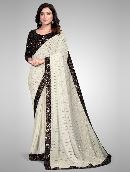 yellow georgette embroidered saree with blouse - 18229414 - Very Small Image - 1