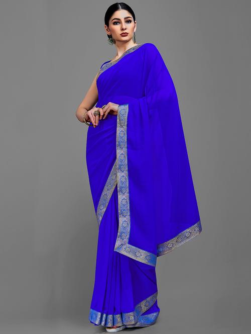 women's bordered blue colored saree - 18229856 - Very Small Image - 1