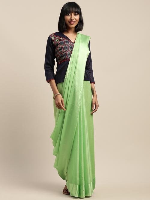 green chiffon embroidered saree with blouse - 18229946 - Very Small Image - 1
