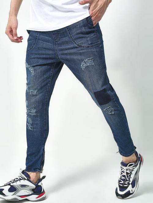 navy-blue distressed light-washed denim jean - 18230274 - Very Small Image - 1
