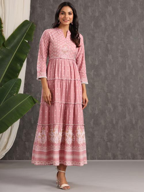 pink printed tiered ethnic dress - 18231010 - Very Small Image - 1