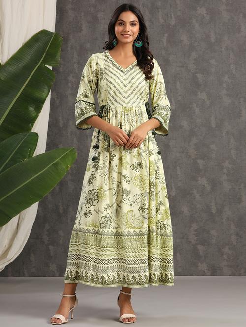 green rayon flared ethnic dress - 18231013 - Very Small Image - 1