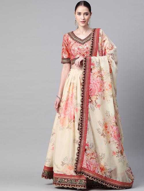 beige organza aline lehenga - 18231033 - Very Small Image - 1