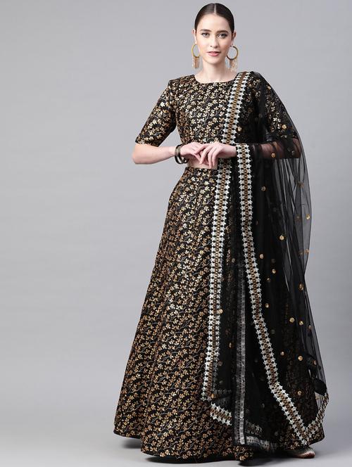 black raw silk aline lehenga - 18231046 - Very Small Image - 1