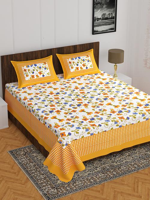divamee bedsheets 100% pure cotton, vibrant colours jaipuri print double bedsheet with 2 pillow covers-color resistance - 18231188 - Very Small Image - 1