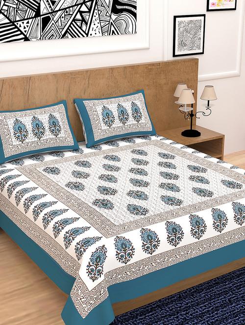 divamee bedsheets 100% pure cotton, vibrant colours jaipuri print double bedsheet with 2 pillow covers-color resistance - 18231206 - Very Small Image - 1