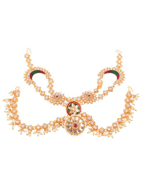 gold brass maang teeka - 18231507 - Very Small Image - 1