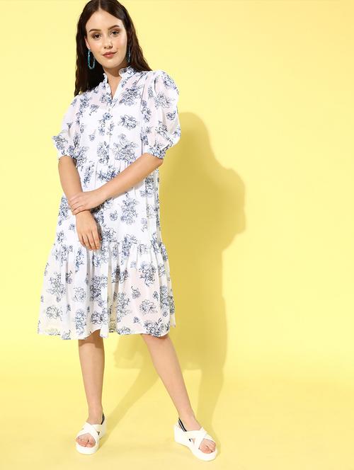 mandarin neck floral fit & flare dress - 18231650 - Very Small Image - 1