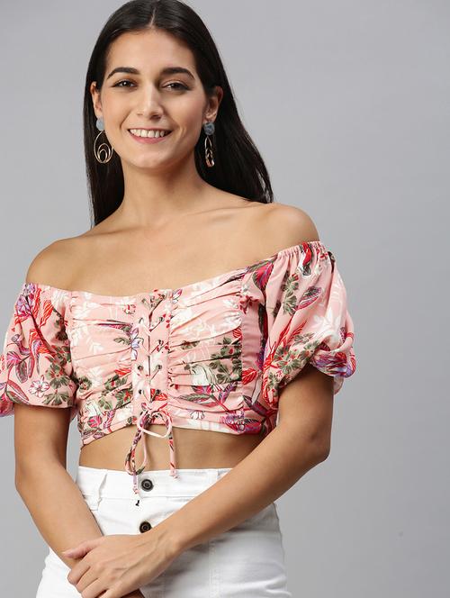 off shoulder floral crop top - 18231690 - Very Small Image - 1
