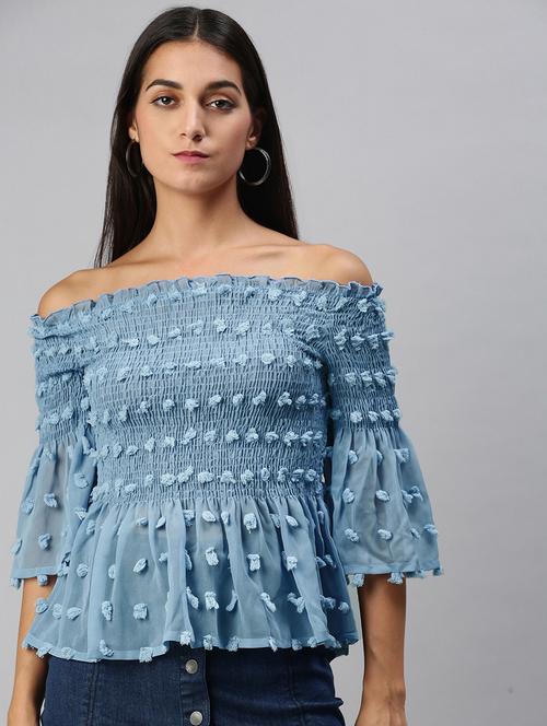 bell sleeved self design top - 18231706 - Very Small Image - 1