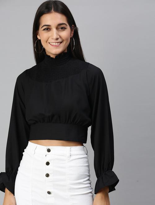 mock neck solid crop top - 18231712 - Very Small Image - 1