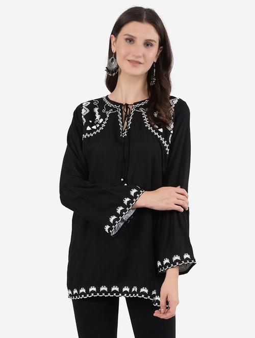 tie up neck embroidered detail  top - 18232521 - Very Small Image - 1