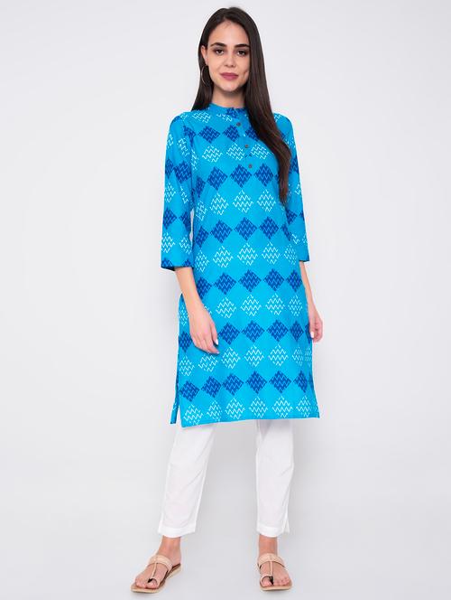blue cotton straight kurta - 18233198 - Very Small Image - 1