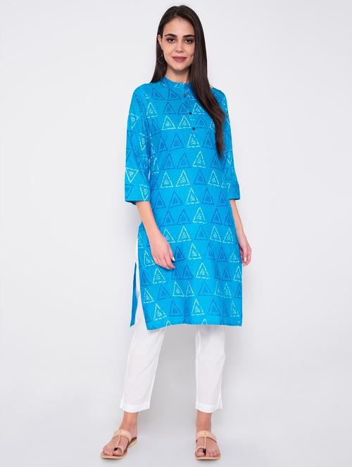 blue cotton straight kurta - 18233201 - Very Small Image - 1