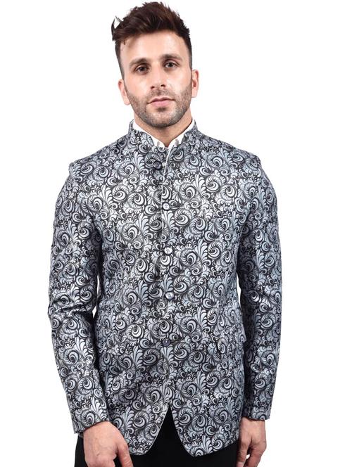 grey printed single breasted casual blazer - 18233371 - Very Small Image - 1