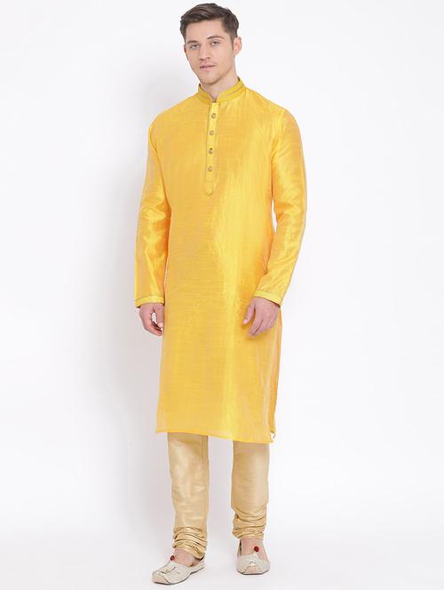 yellow solid kurta pyjama ethnic wear set - 18233591 - Very Small Image - 1