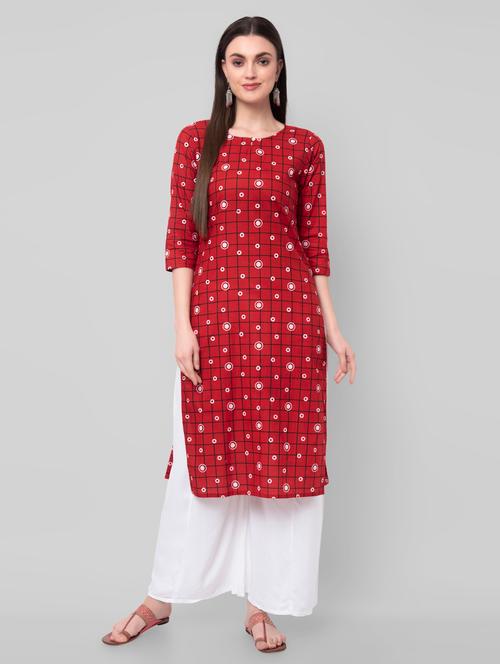 red cotton straight kurta - 18233721 - Very Small Image - 1