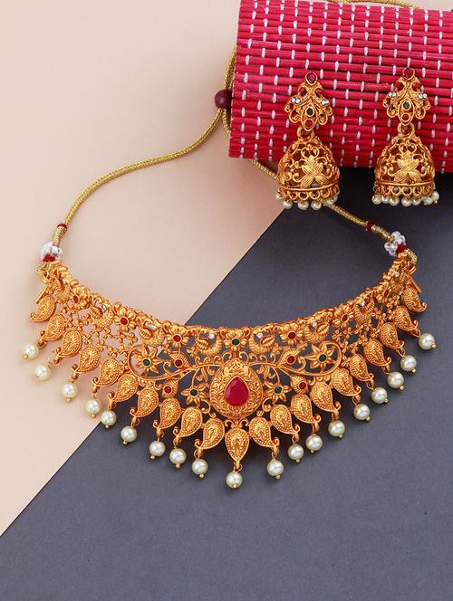  gold plated choker necklace with earring - 18233744 - Very Small Image - 1