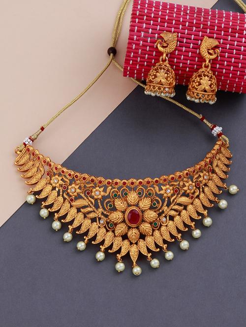  gold plated choker necklace with earring - 18233746 - Very Small Image - 1