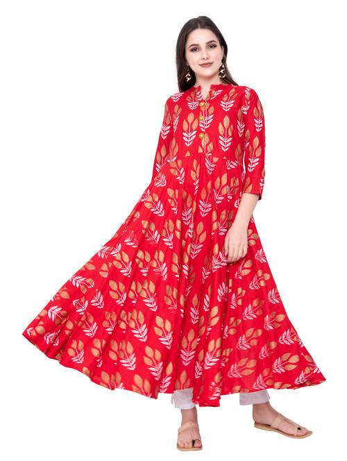 red rayon flared kurta - 18233944 - Very Small Image - 1