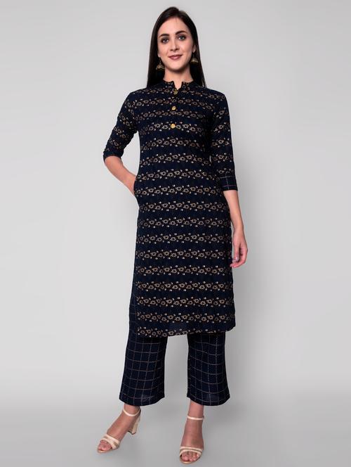 black rayon kurta palazzo  set - 18234391 - Very Small Image - 1