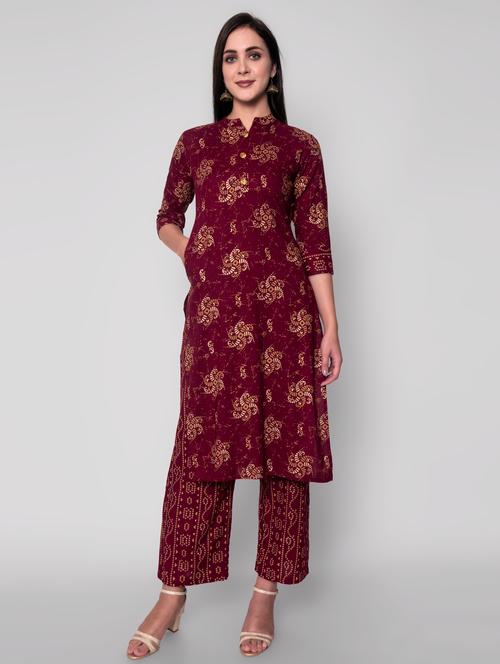 burgundy rayon kurta palazzo  set - 18234394 - Very Small Image - 1