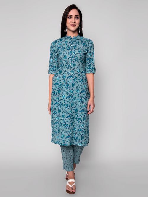 blue cotton kurta pant  set - 18234399 - Very Small Image - 1
