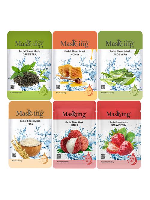 masking beauty facial sheet mask for skin glowing for women and men 20ml each combo pack of 6 - 18234504 - Very Small Image - 1