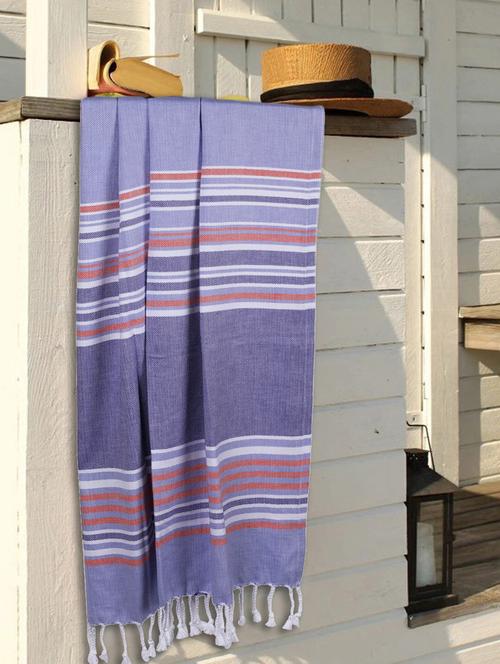 bianca turkish hammam towel (100% cotton organic) -1pc bath towel (jadore) stripe-blue - 18234840 - Very Small Image - 1