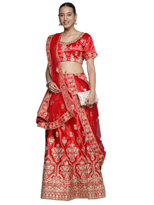 red satin aline lehenga - 18235800 - Very Small Image - 1