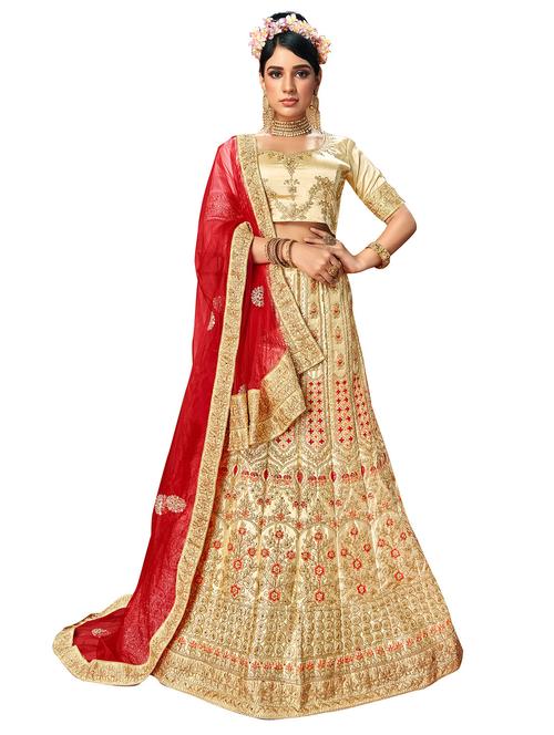 beige satin aline lehenga - 18235836 - Very Small Image - 1