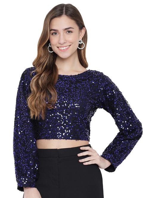 women's crop round neck top - 18235896 - Very Small Image - 1