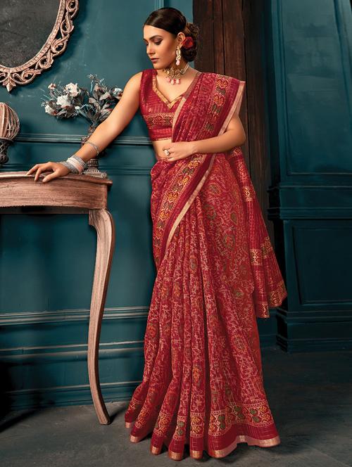 women's printed red colored saree - 18235897 - Very Small Image - 1