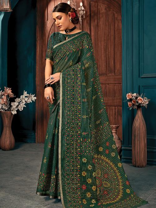 women's embroidered saree with blouse - 18235900 - Very Small Image - 1