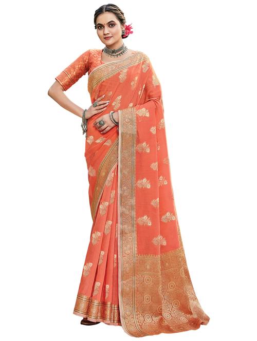 women's self design orange colored saree with blouse - 18235917 - Very Small Image - 1
