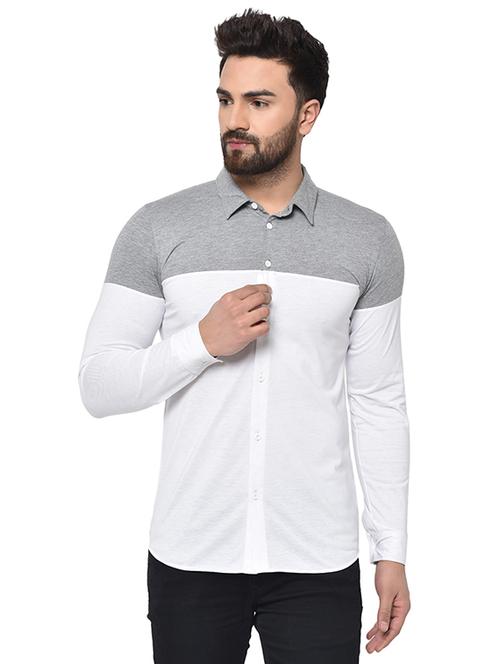 white color-blocked casual shirt - 18236829 - Very Small Image - 1