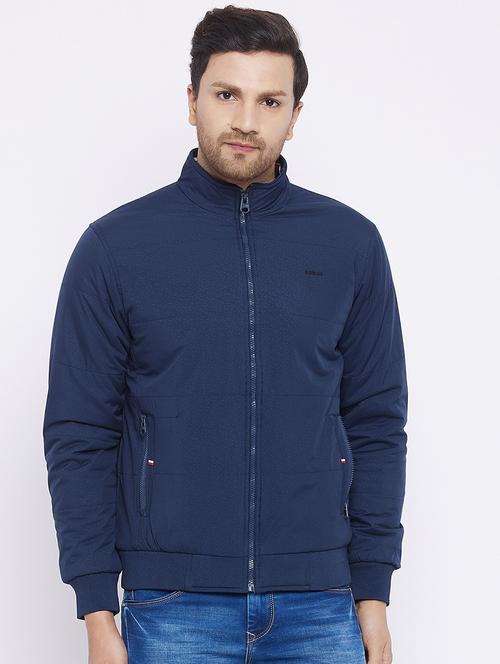 navy blue printed quilted jacket - 18239894 - Very Small Image - 1