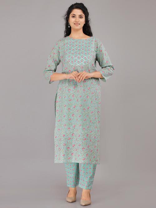 blue cotton kurta pant  set - 18240035 - Very Small Image - 1