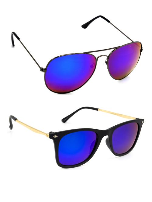 hrinkar men women boys & girls aviator & wayfarer sunglasses grey & golden frame, pink lens (medium) pack of - 2 - 18242873 - Very Small Image - 1