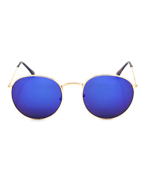 hrinkar men women boys & girls round &  sunglasses golden frame, blue lens (medium) - 18243090 - Very Small Image - 1