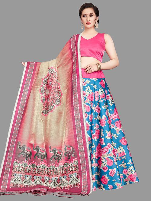 blue silk flared lehenga - 18244093 - Very Small Image - 1