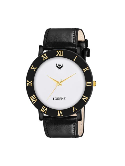 lorenz black leather strap & white roman dial analogue watch for men | mk-3089k - 18244464 - Very Small Image - 1