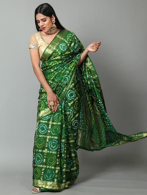 green silk bordered saree with blouse - 18244539 - Very Small Image - 1