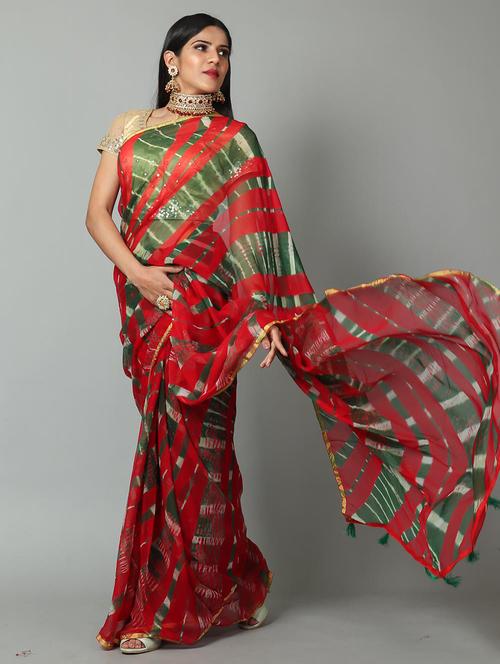 leheriya printed saree  with blouse - 18244543 - Very Small Image - 1